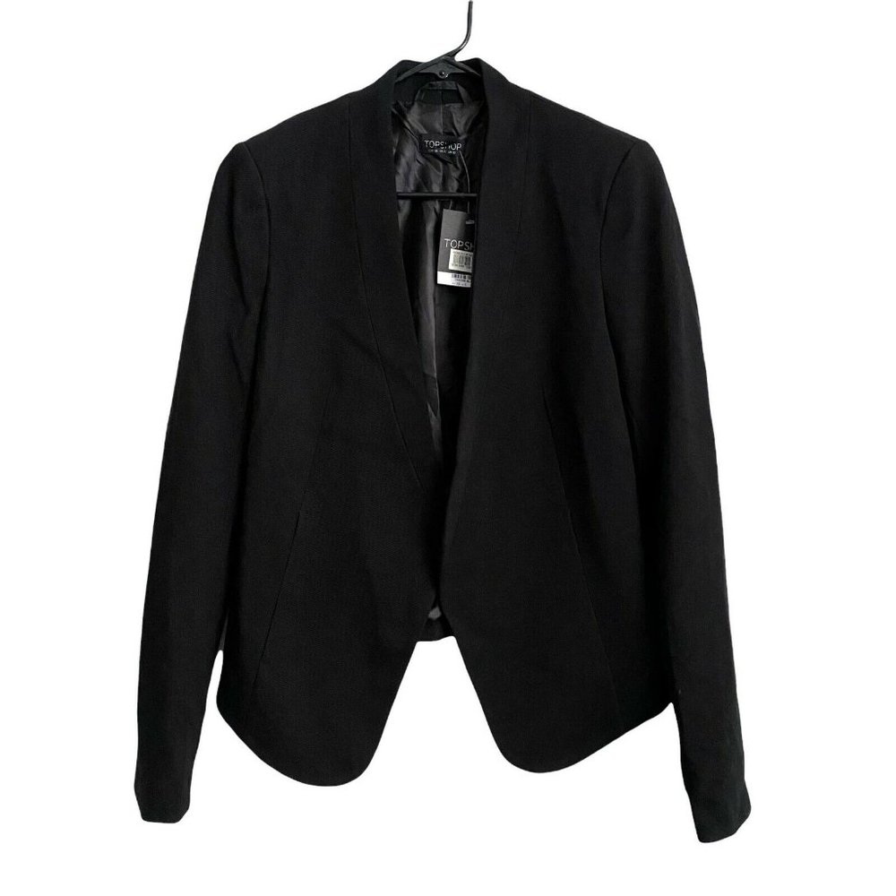 Topshop Black Open Front Blazer Jacket Mid Length